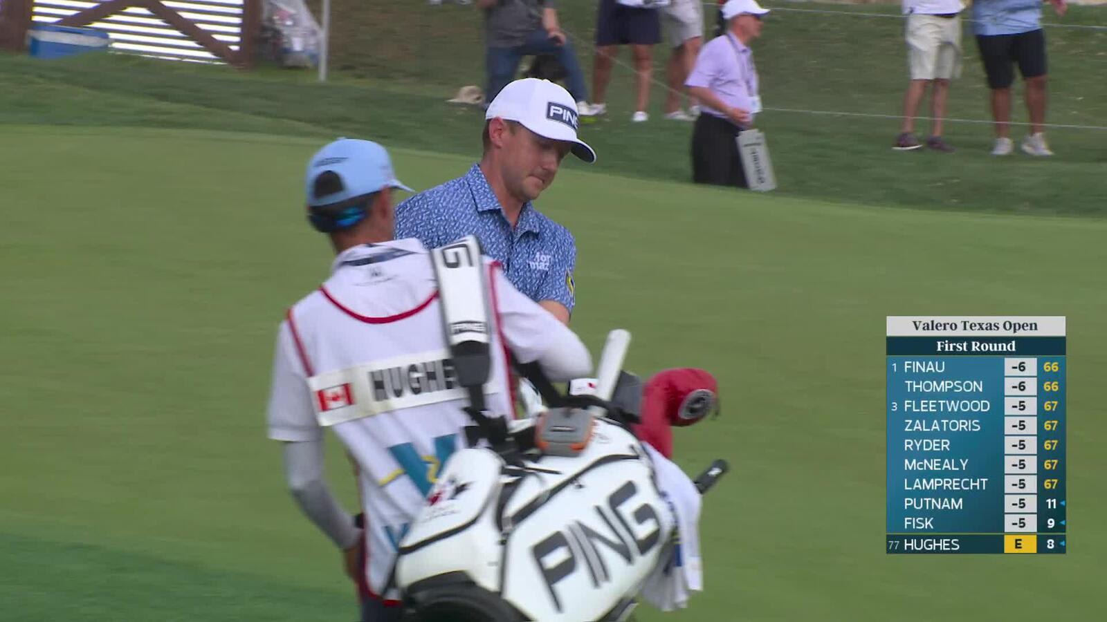 Mackenzie Hughes drains 81-foot eagle putt on No. 18 at Valero