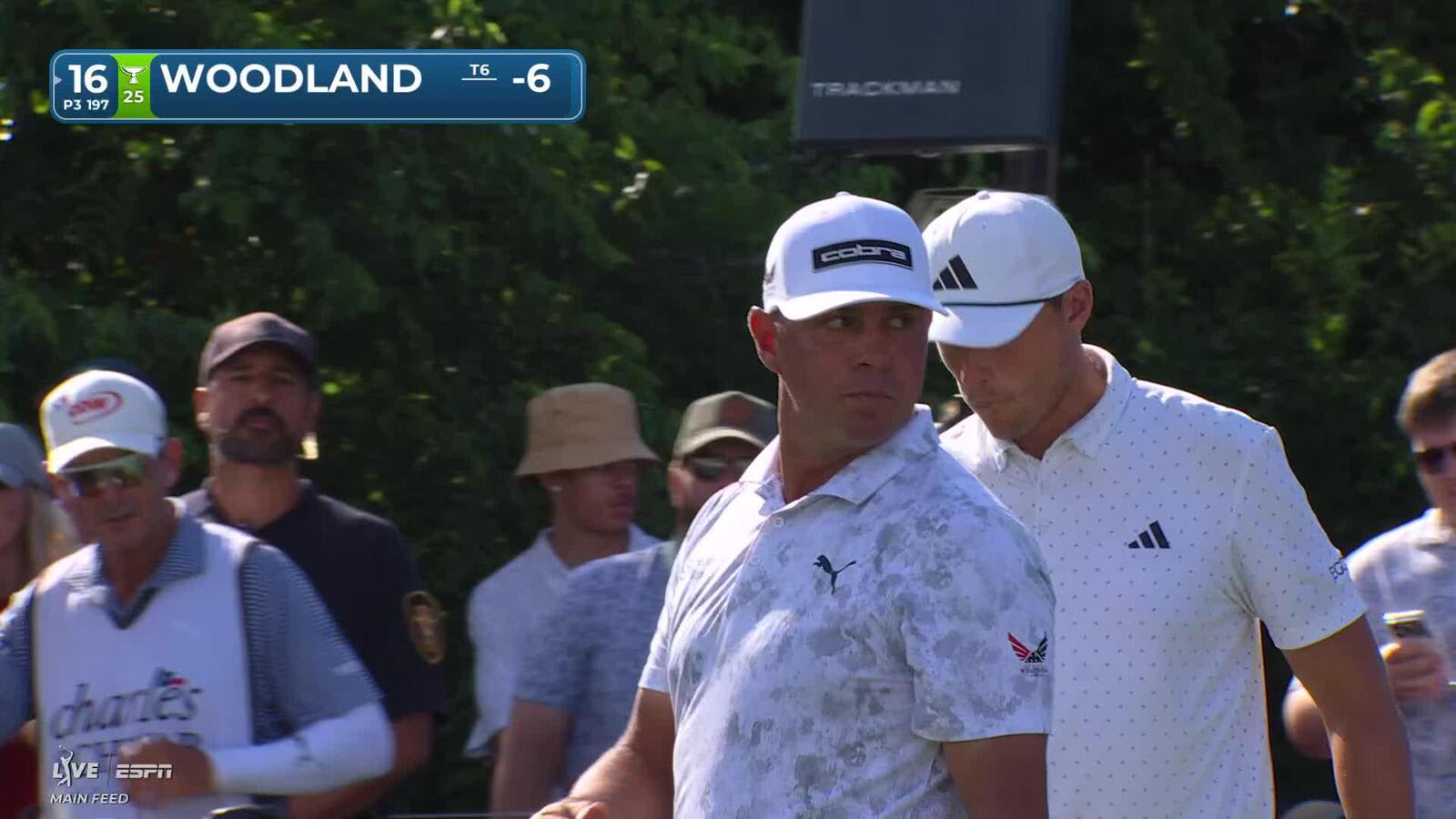 Gary Woodland hits tee shot to 8 feet, sets up birdie on No. 16 at Charles Schwab