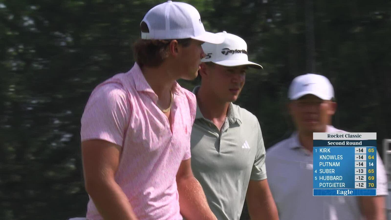 Michael Thorbjornsen sinks a 22-foot eagle putt on No. 17 at Rocket Classic