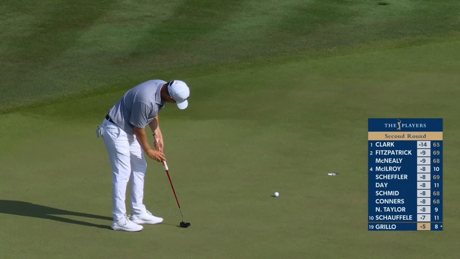 Emiliano Grillo makes birdie on No. 18 at THE PLAYERS