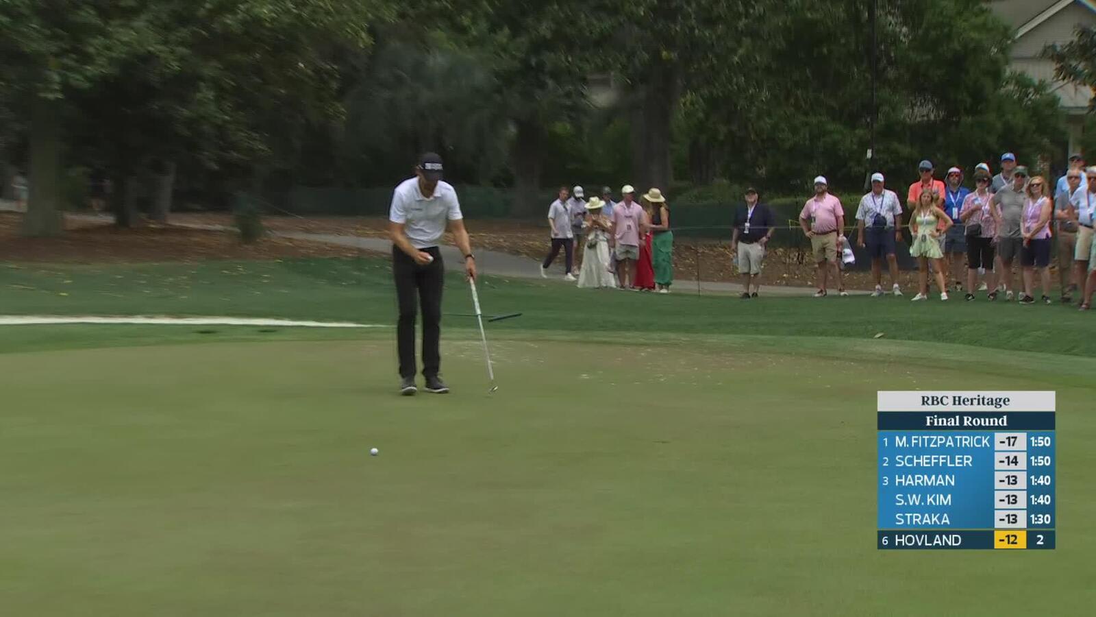 Viktor Hovland sinks 20-foot birdie putt on No. 3 at RBC Heritage
