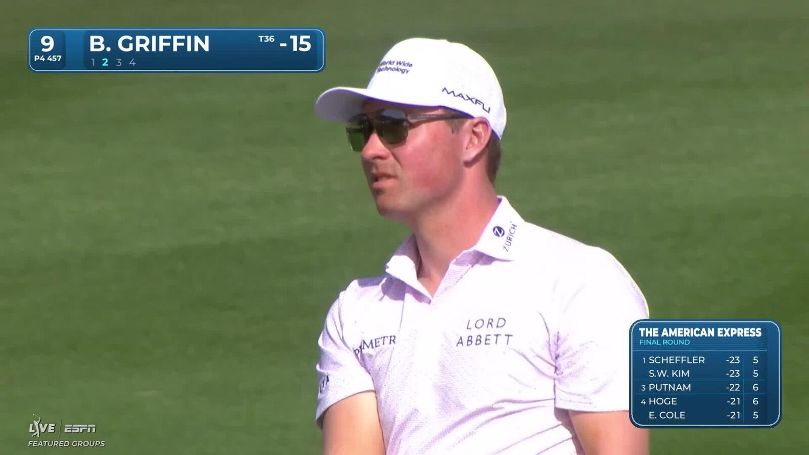 Ben Griffin hits 161-yard approach to 9 feet, sets up birdie on No. 9 at The American Express