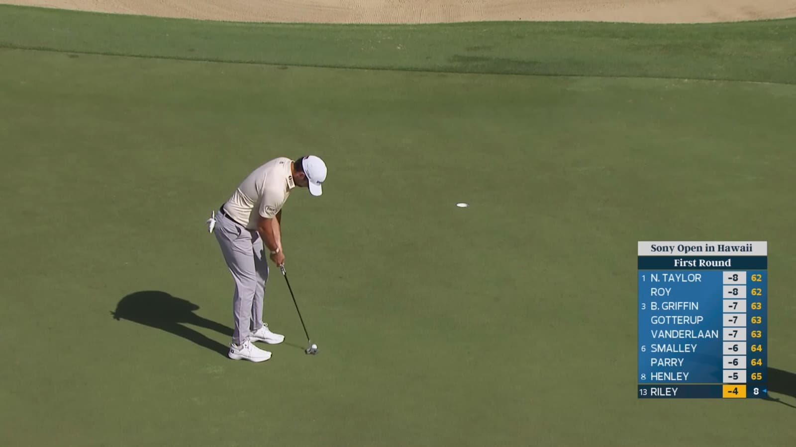 Davis Riley's approach takes lucky kick off grandstand to 13 feet, sets up birdie on No. 18 at Sony Open