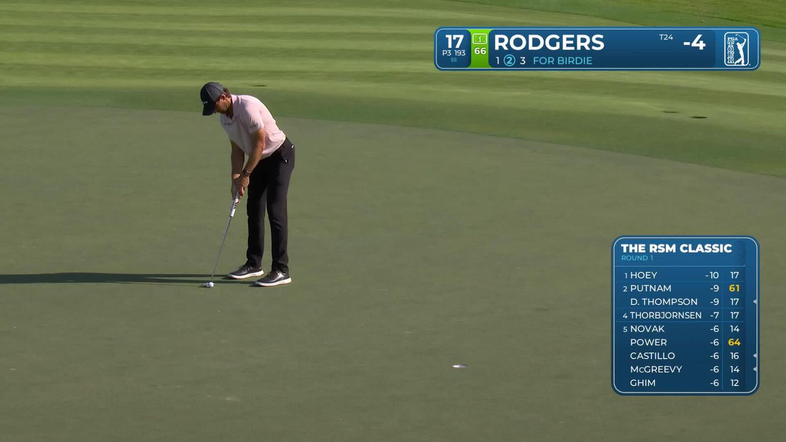Patrick Rodgers sinks 11-foot birdie putt on No. 17 at The RSM Classic