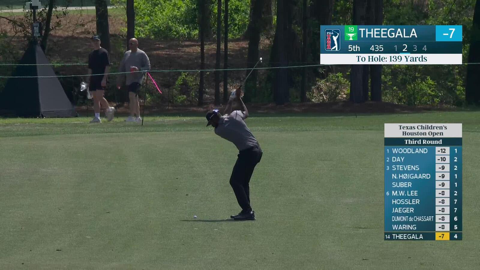 Sahith Theegala hits 140-yard approach to 2 feet, sets up birdie on No. 5 at Texas Children's
