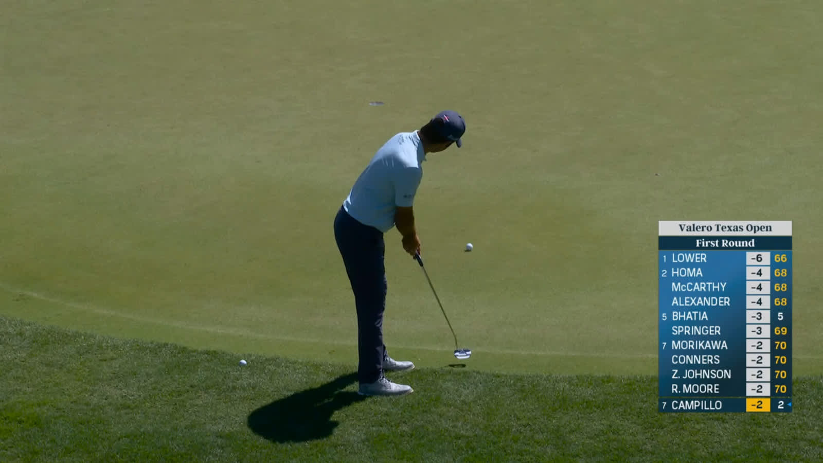 Jorge Campillo curls in birdie from off the green at Valero