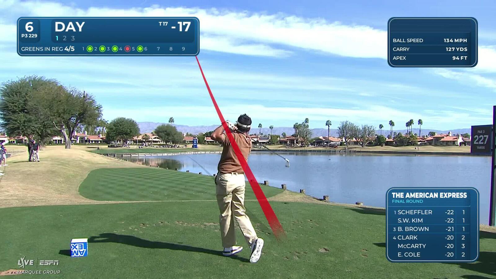 Jason Day holes out 71-foot shot from fairway for birdie at The American Express