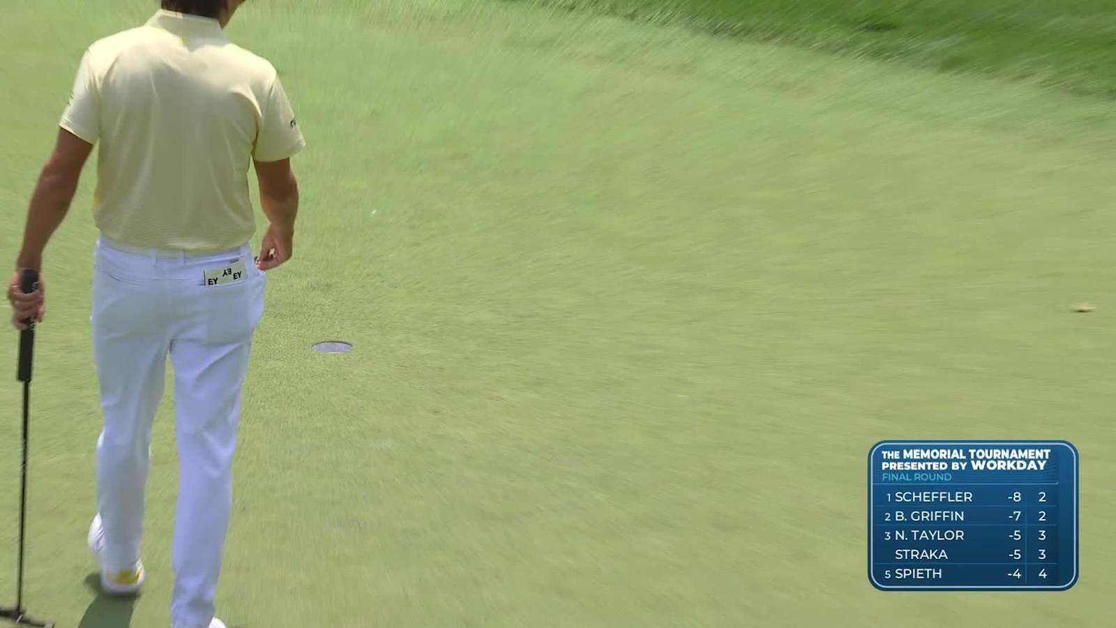 Patrick Cantlay sinks a 32-foot birdie putt at the Memorial