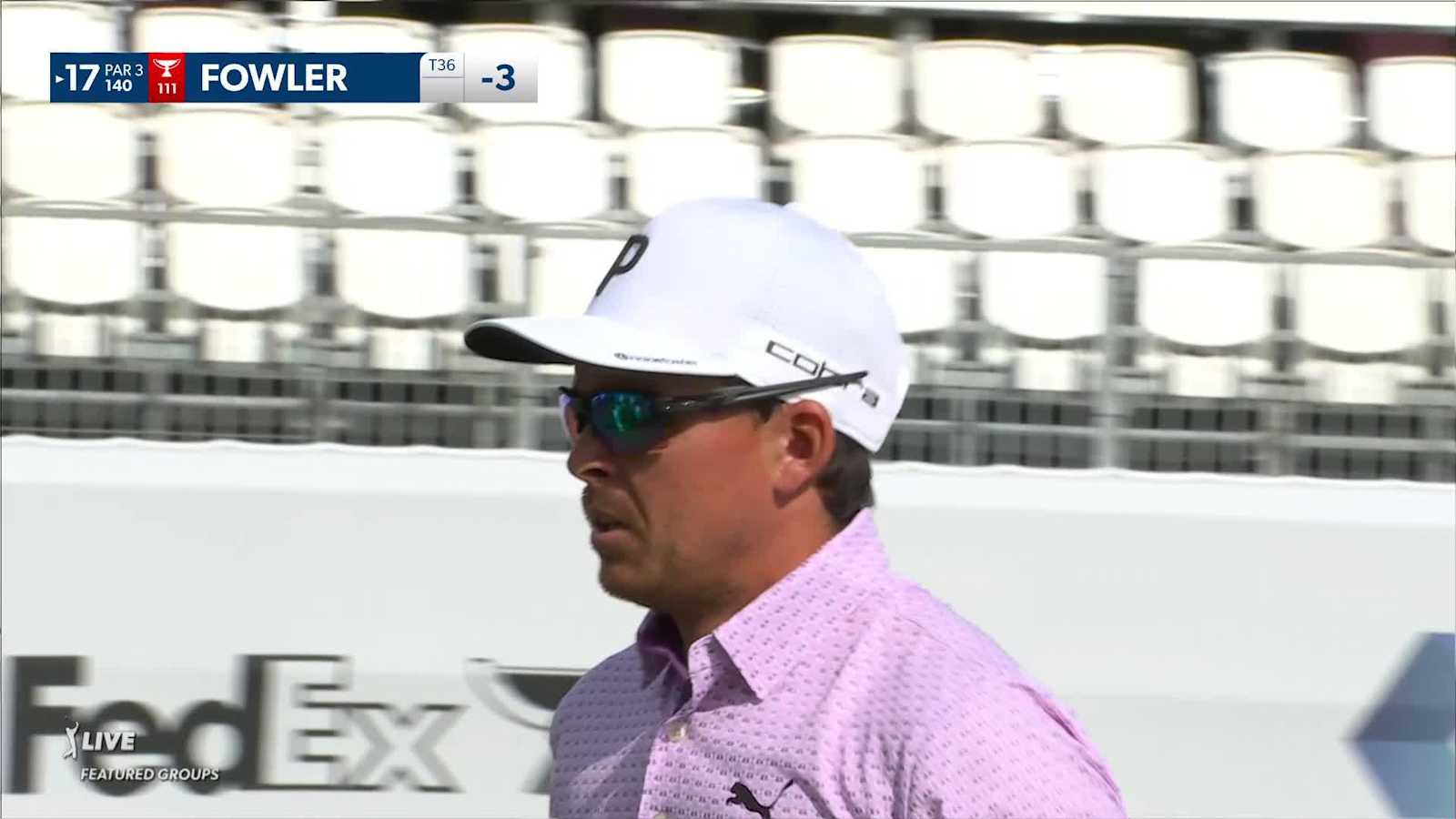 Rickie Fowler rolls in a 20-foot birdie putt on No. 17 at Cognizant Classic