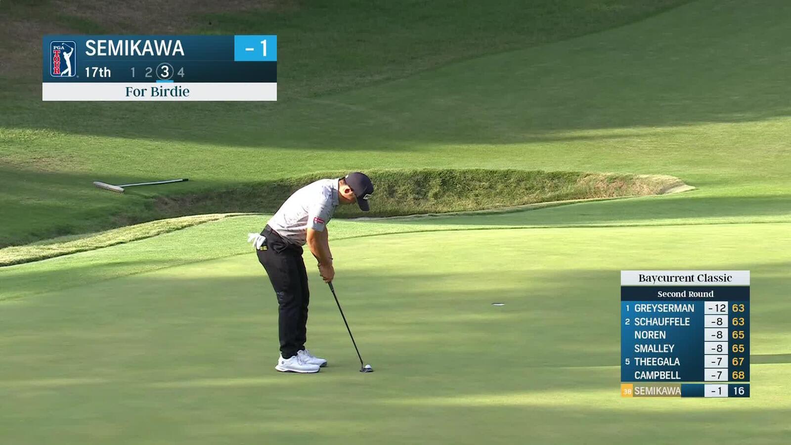 Taiga Semikawa sinks 18-foot birdie putt on No. 17 at Baycurrent