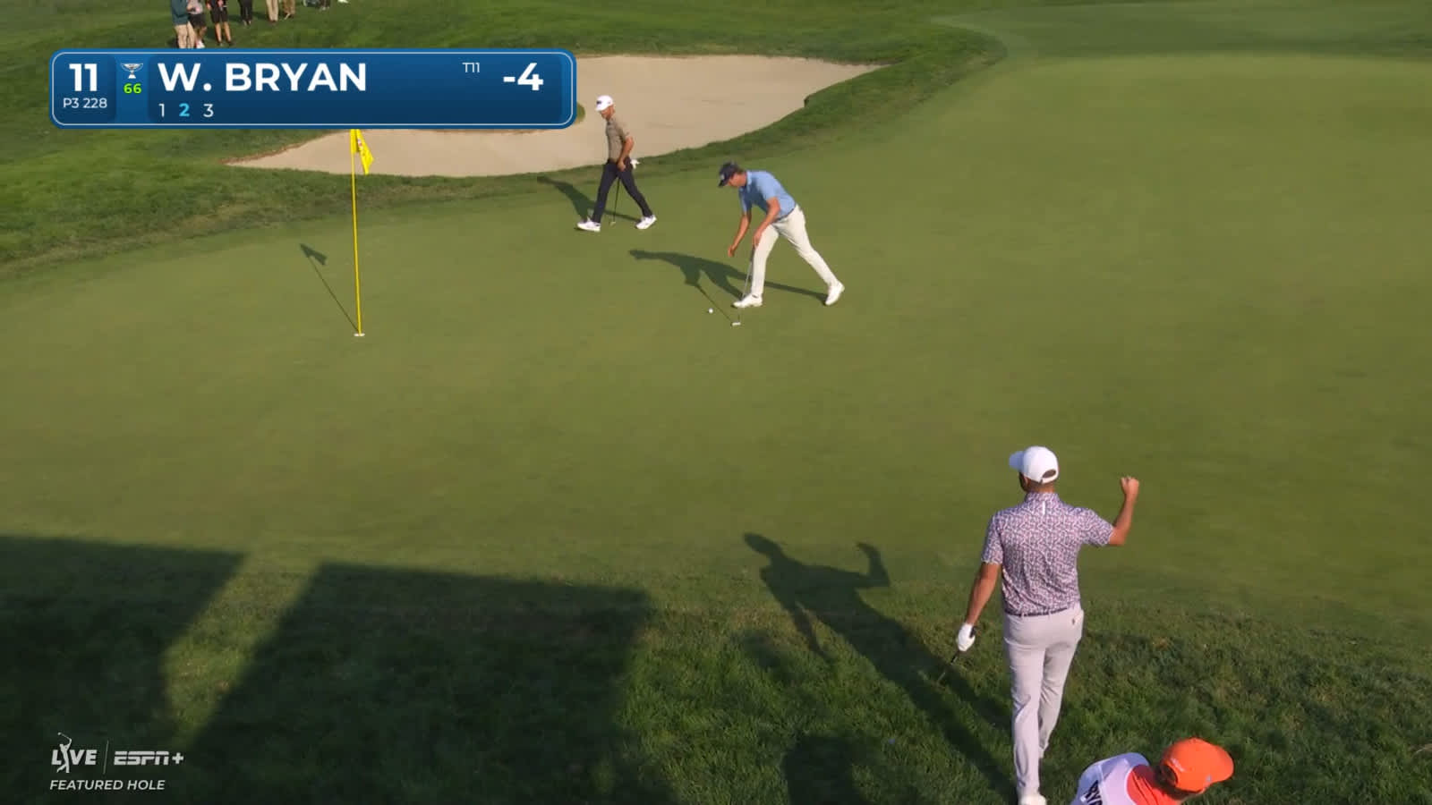 Wesley Bryan chips in from greenside rough for birdie at Farmers