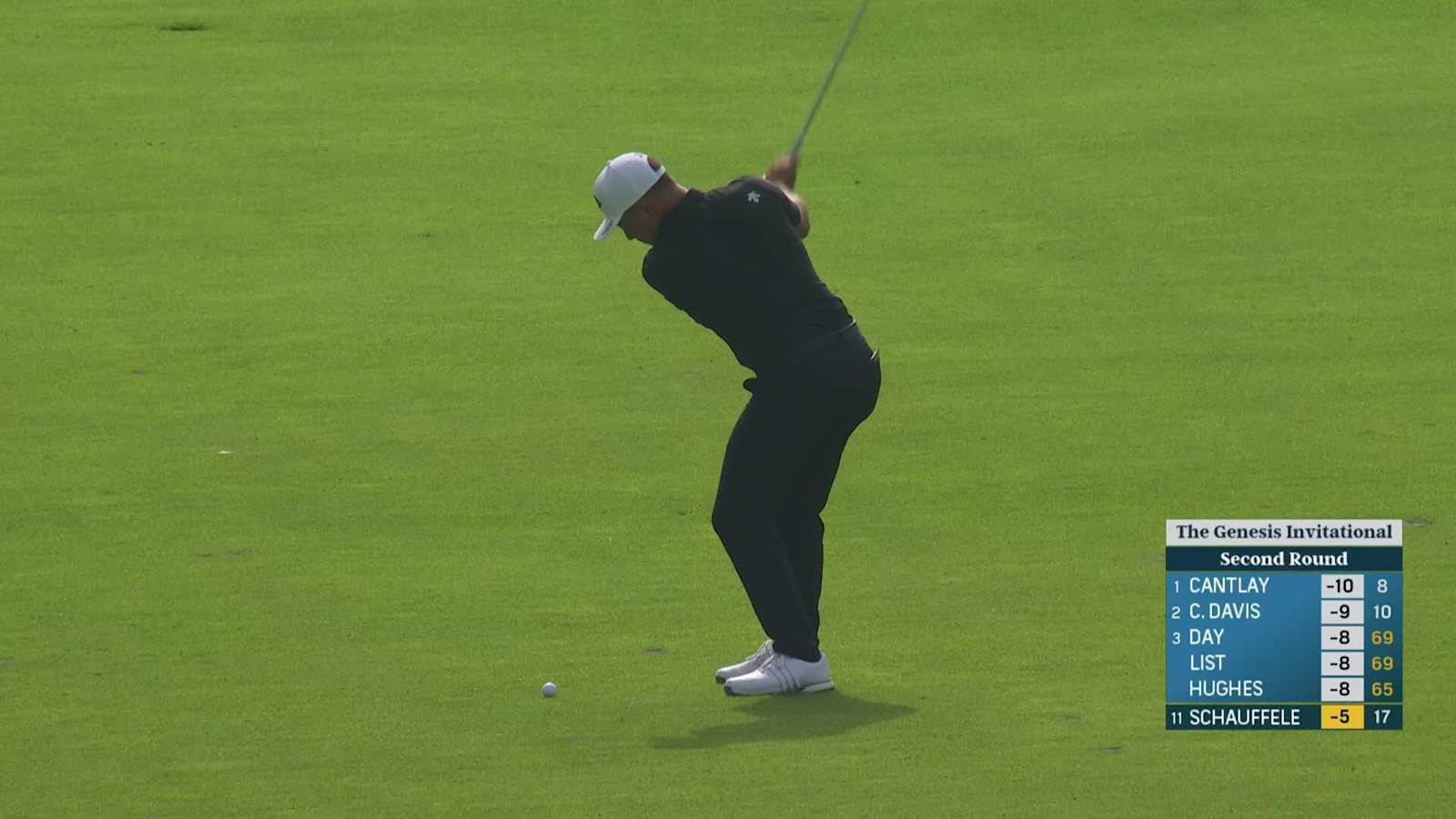 Xander Schauffele nearly dunks his 161-yard approach at Genesis