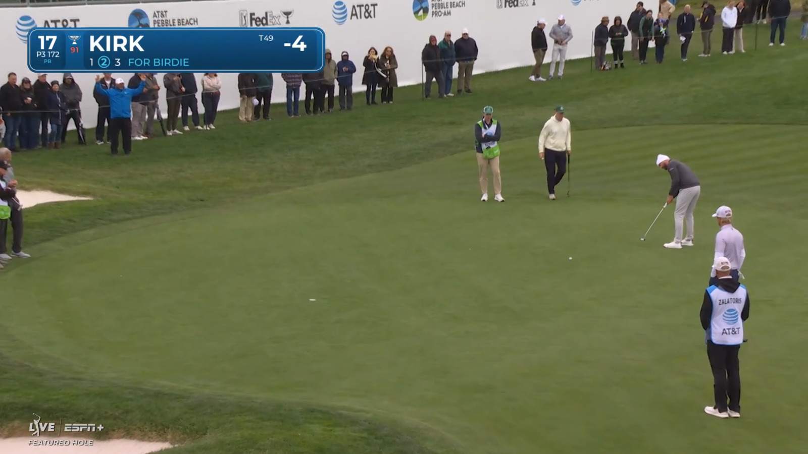 Chris Kirk sinks 28-foot birdie putt at AT&T Pebble Beach