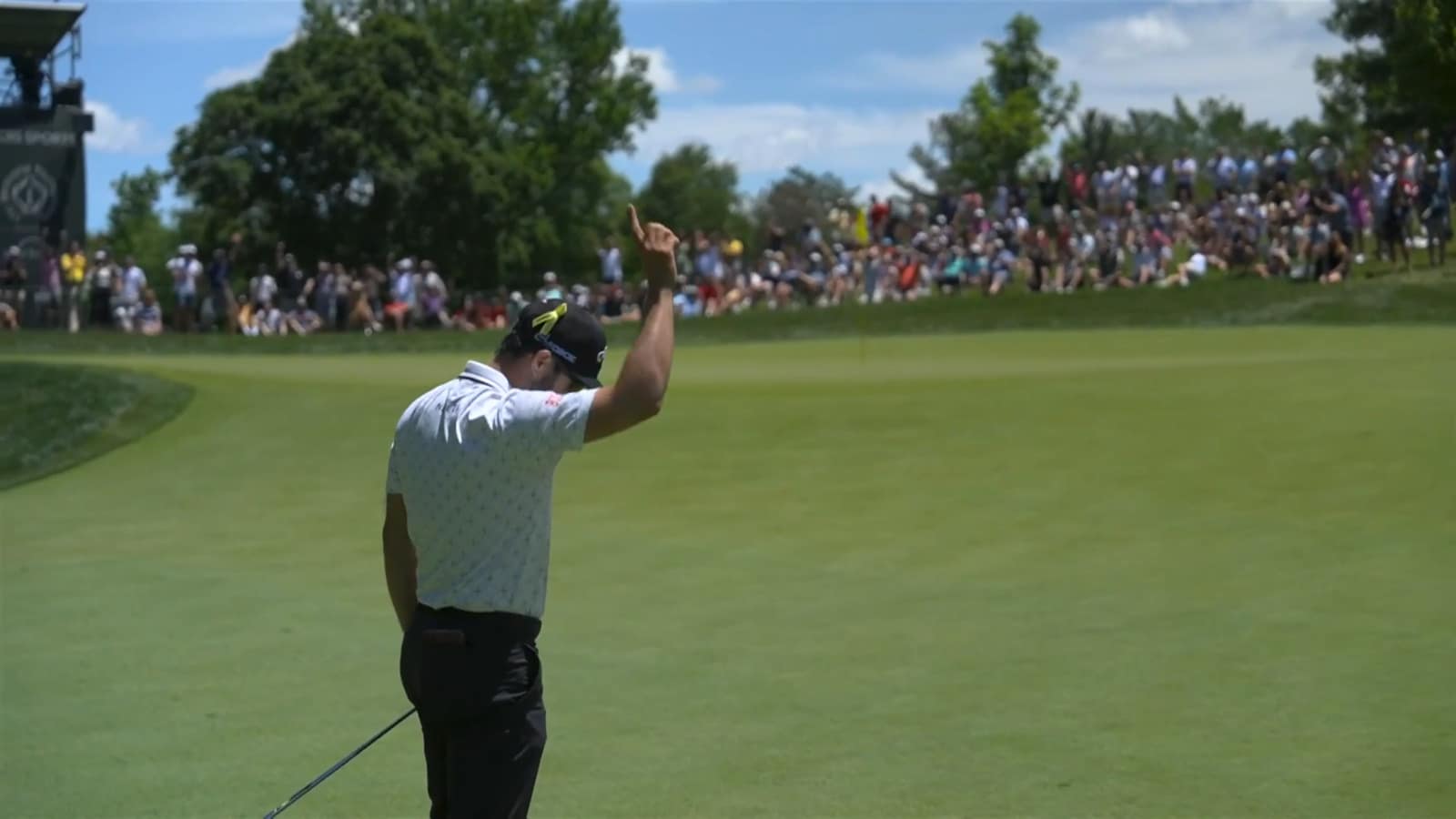 Adam Hadwin holes out for birdie at the Memorial