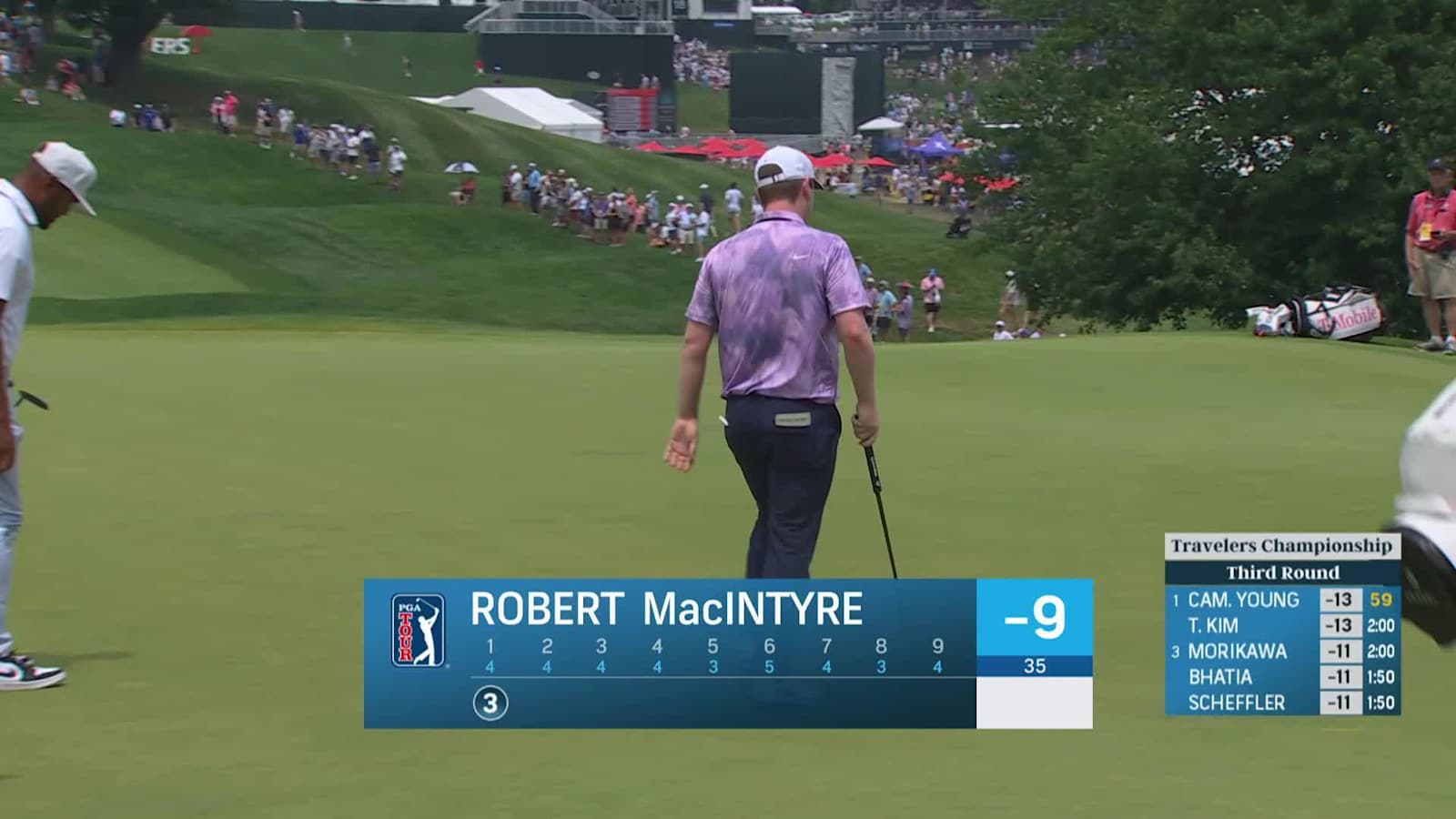 Robert MacIntyre holes out for birdie on No. 1 at Travelers