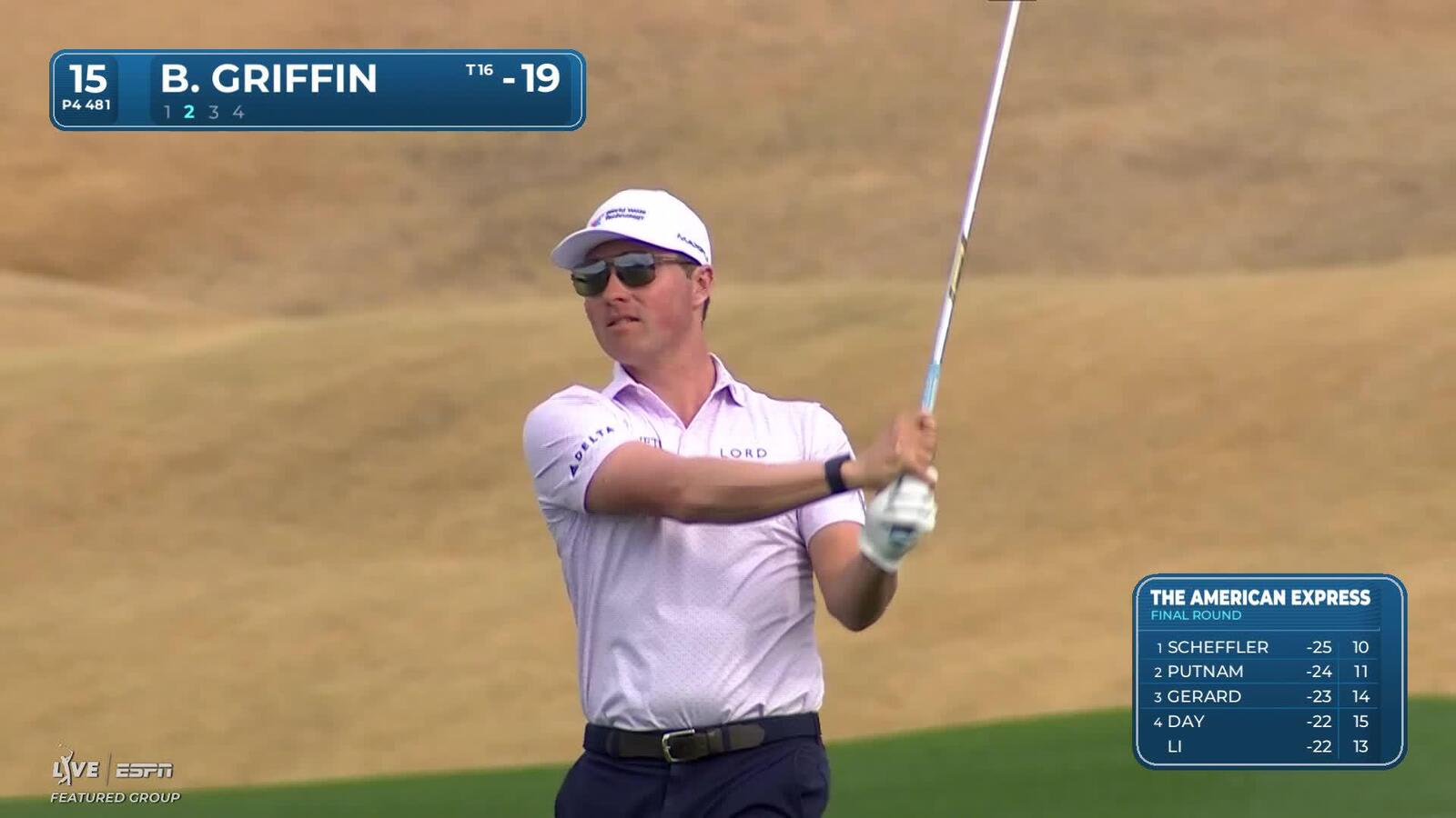 Ben Griffin hits 163-yard approach to 6 feet, sets up birdie on No. 15 at The American Express