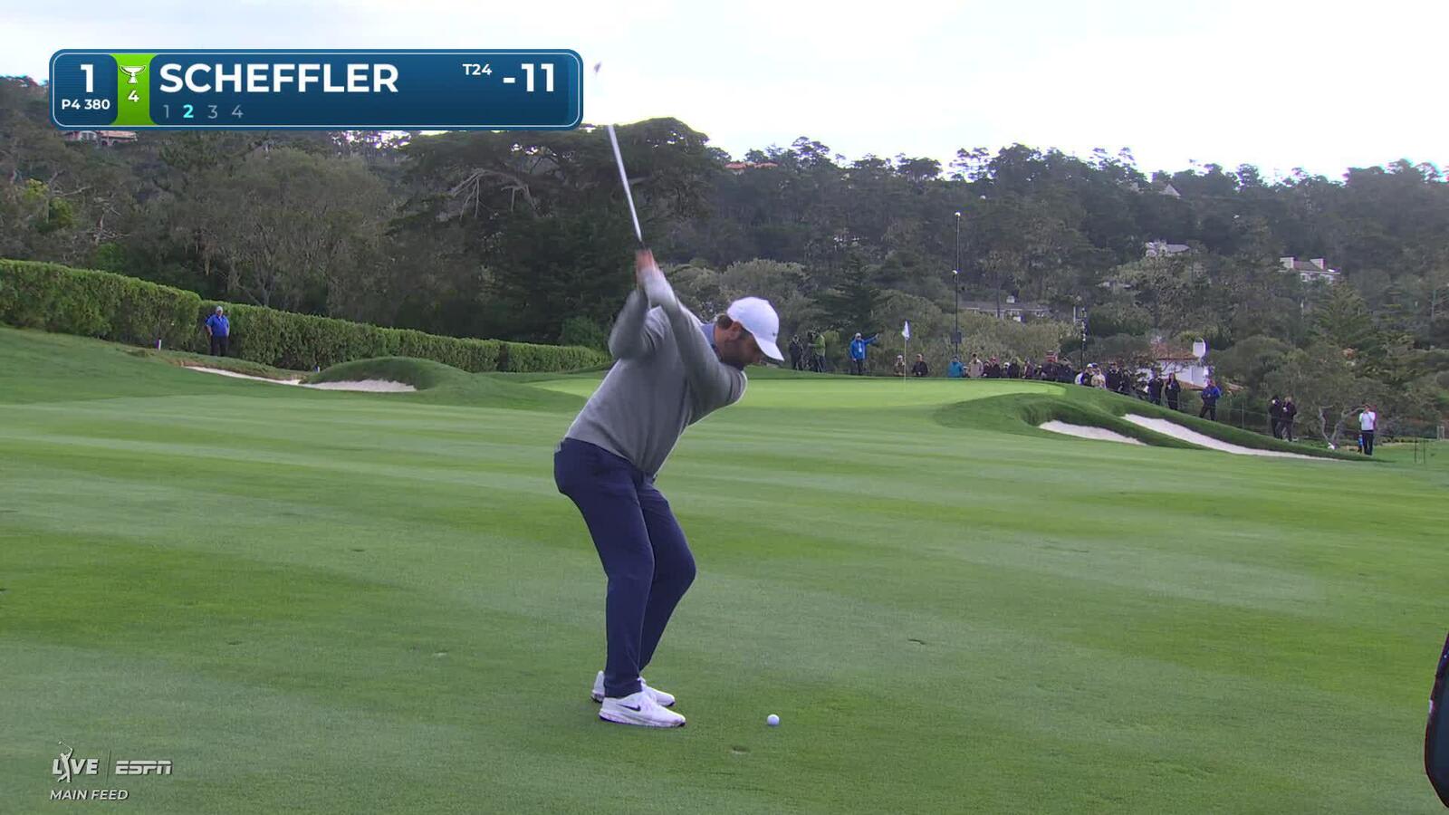 Scottie Scheffler hits 91-yard approach to 15 feet, sets up birdie at Pebble Beach