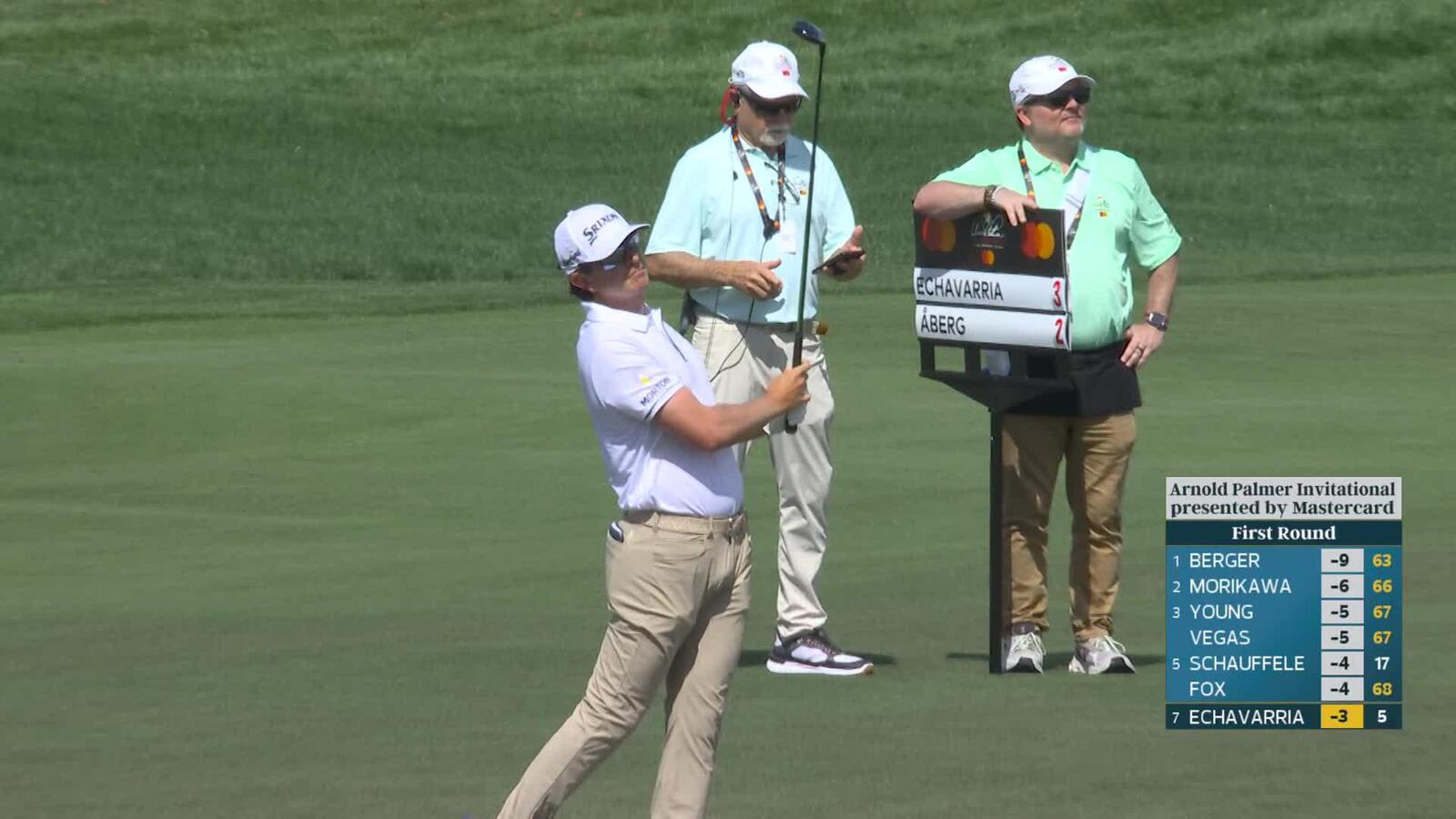 Nico Echavarria rolls in 6-foot birdie putt on No. 6 at Arnold Palmer
