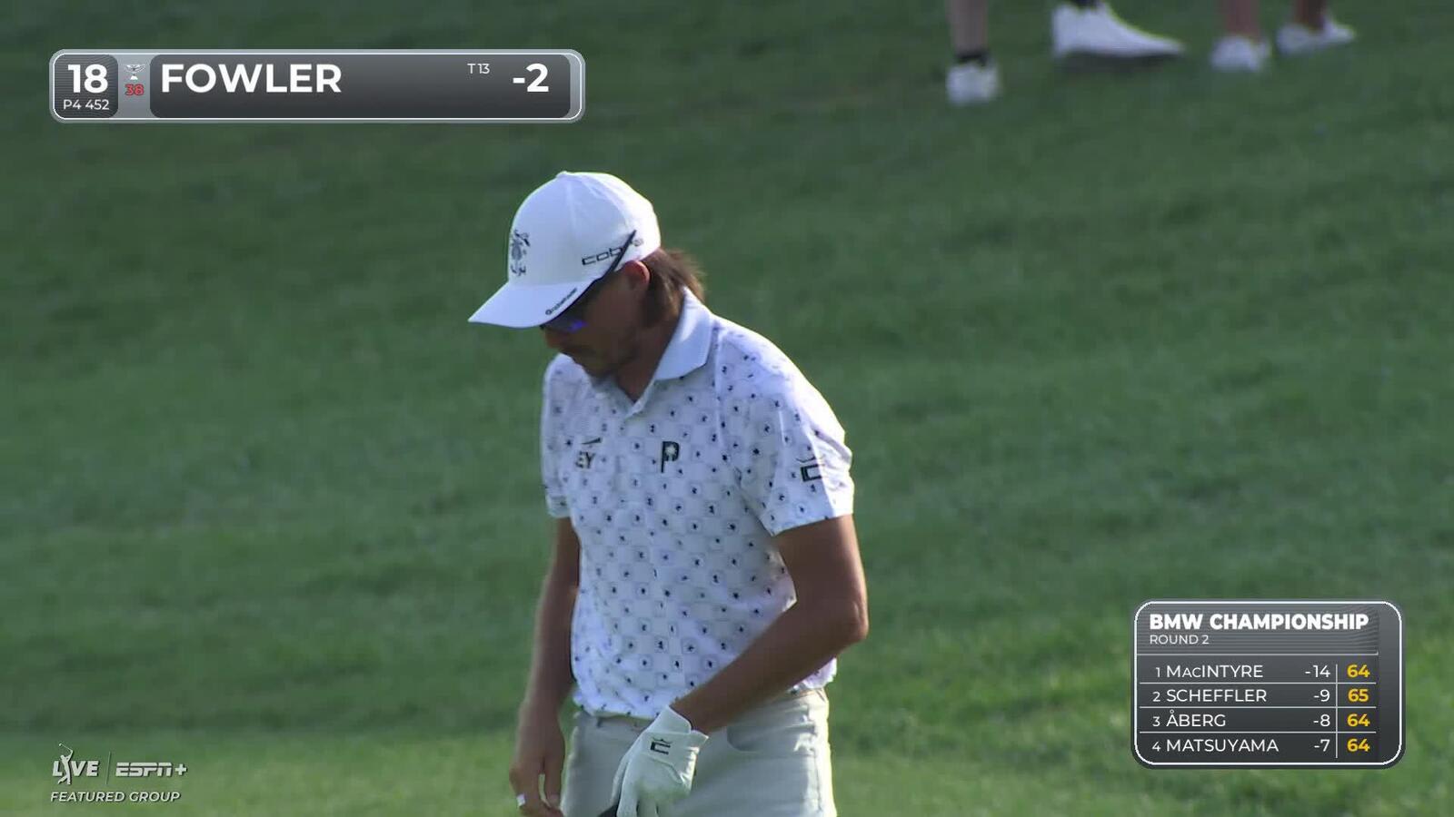 Rickie Fowler sinks a 29-foot birdie putt on No. 18 at BMW Championship