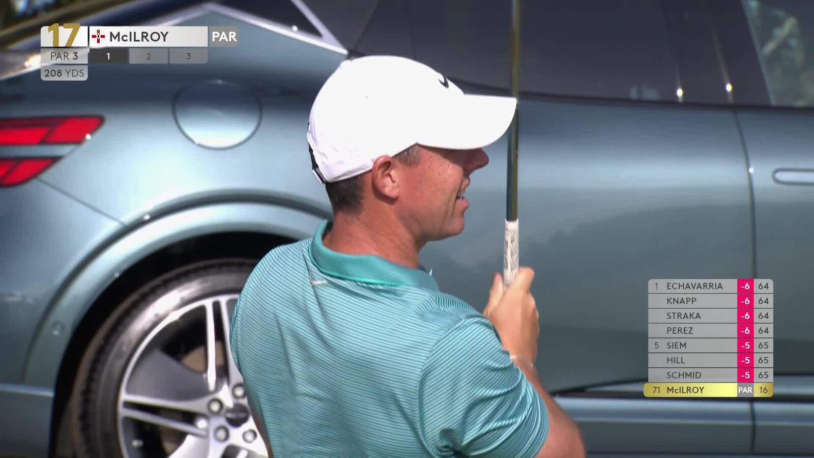 Rory McIlroy sinks a 25-foot birdie putt on No. 17 at Genesis Scottish Open