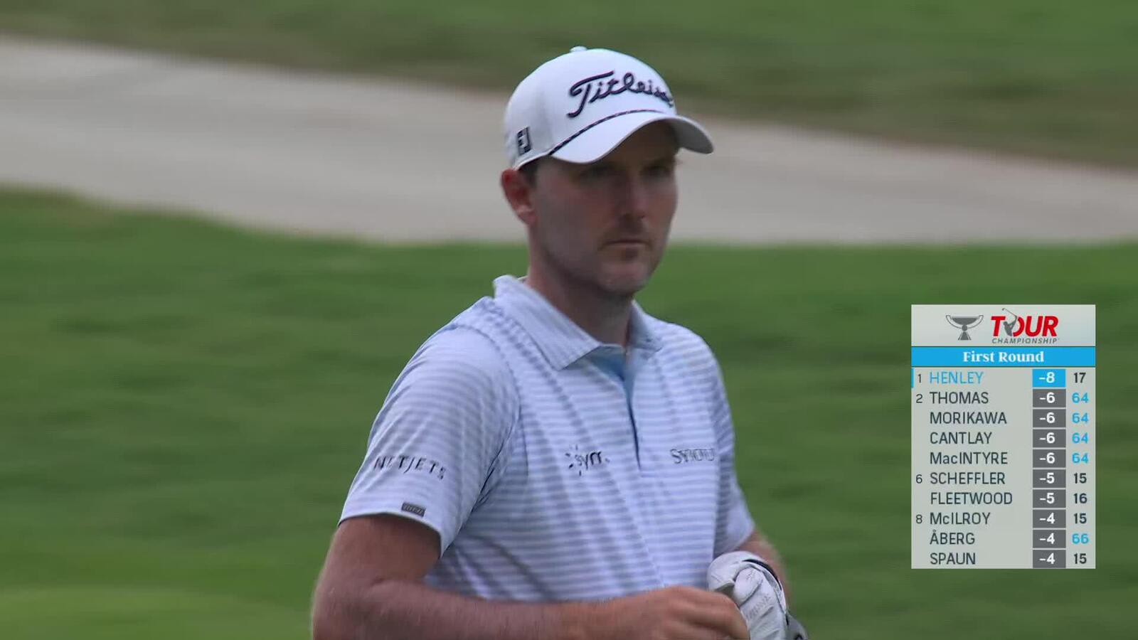 Russell Henley makes three consecutive birdies for 61, solo lead at TOUR Championship