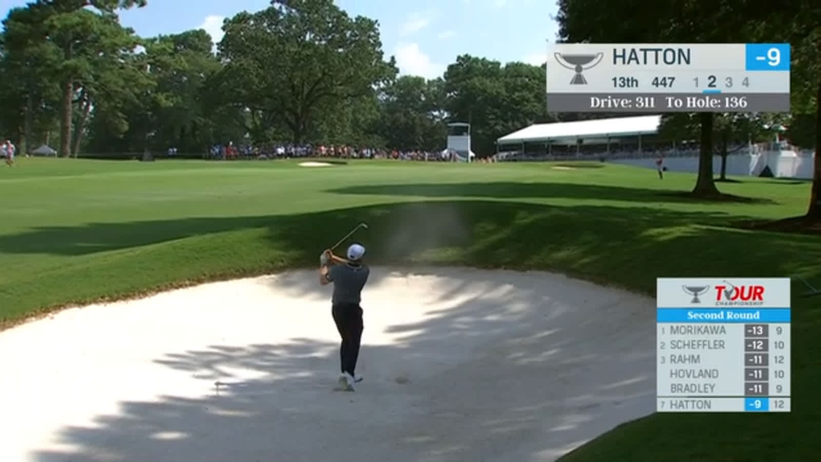 Tyrrell Hatton gets out of fairway bunker setting up birdie at TOUR Championship