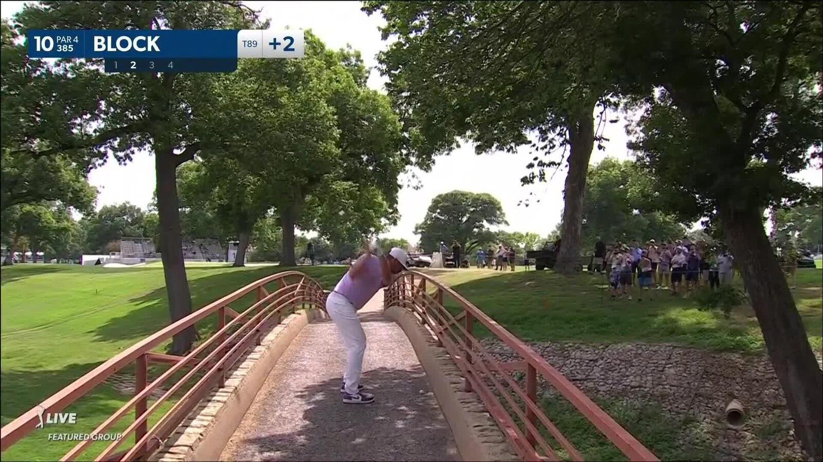 Michael Block saves par from bridge at Charles Schwab