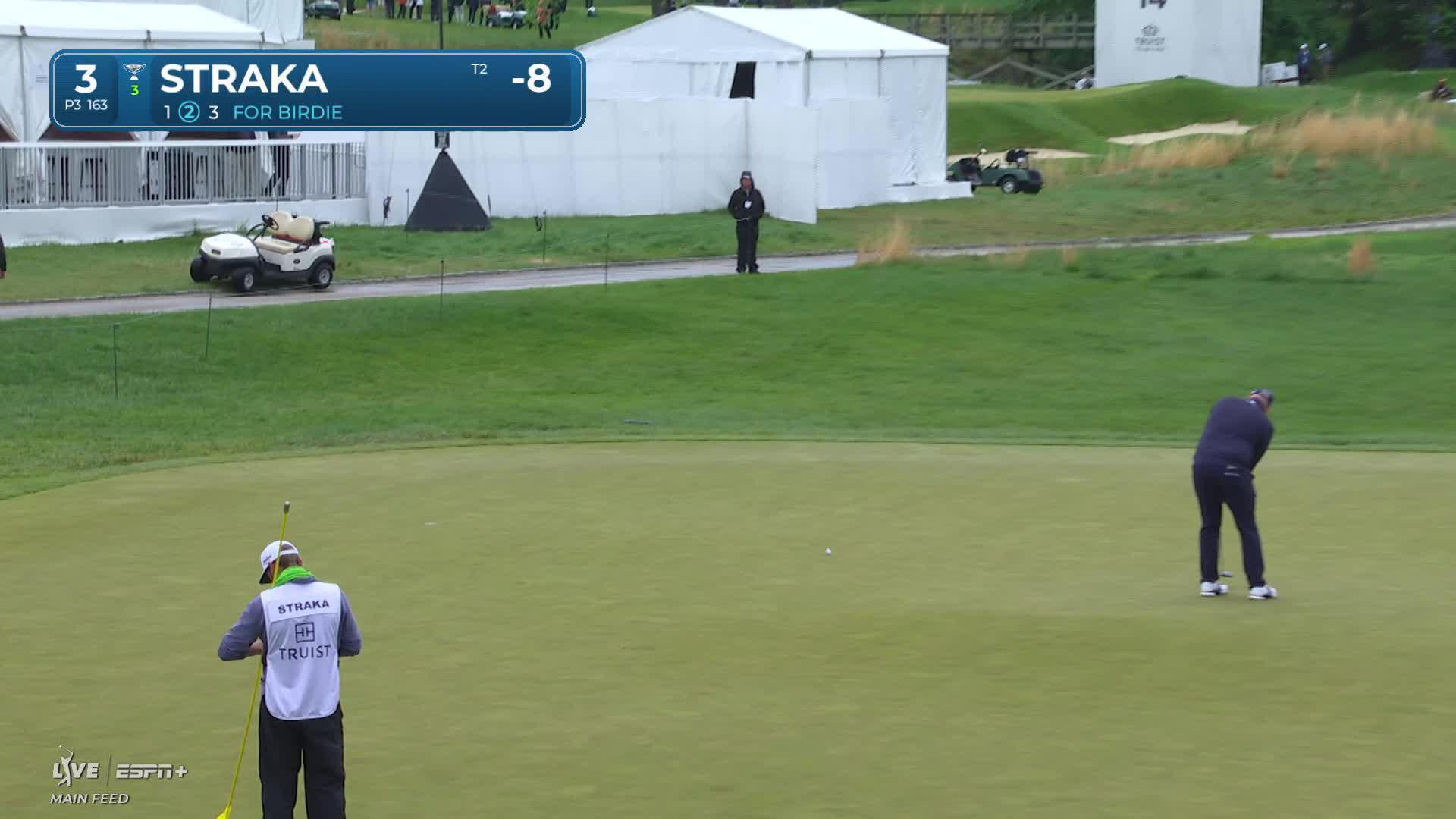 Sepp Straka sinks a 25-foot birdie putt on No. 3 at Truist Championship