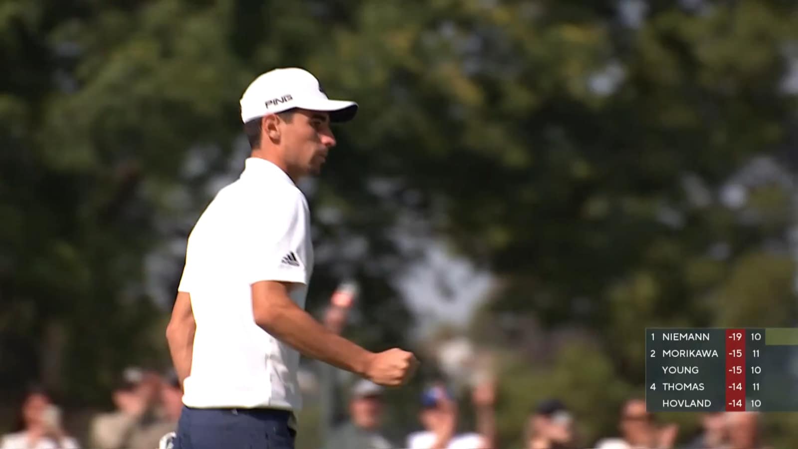 Joaquin Niemann chips in for eagle at Genesis