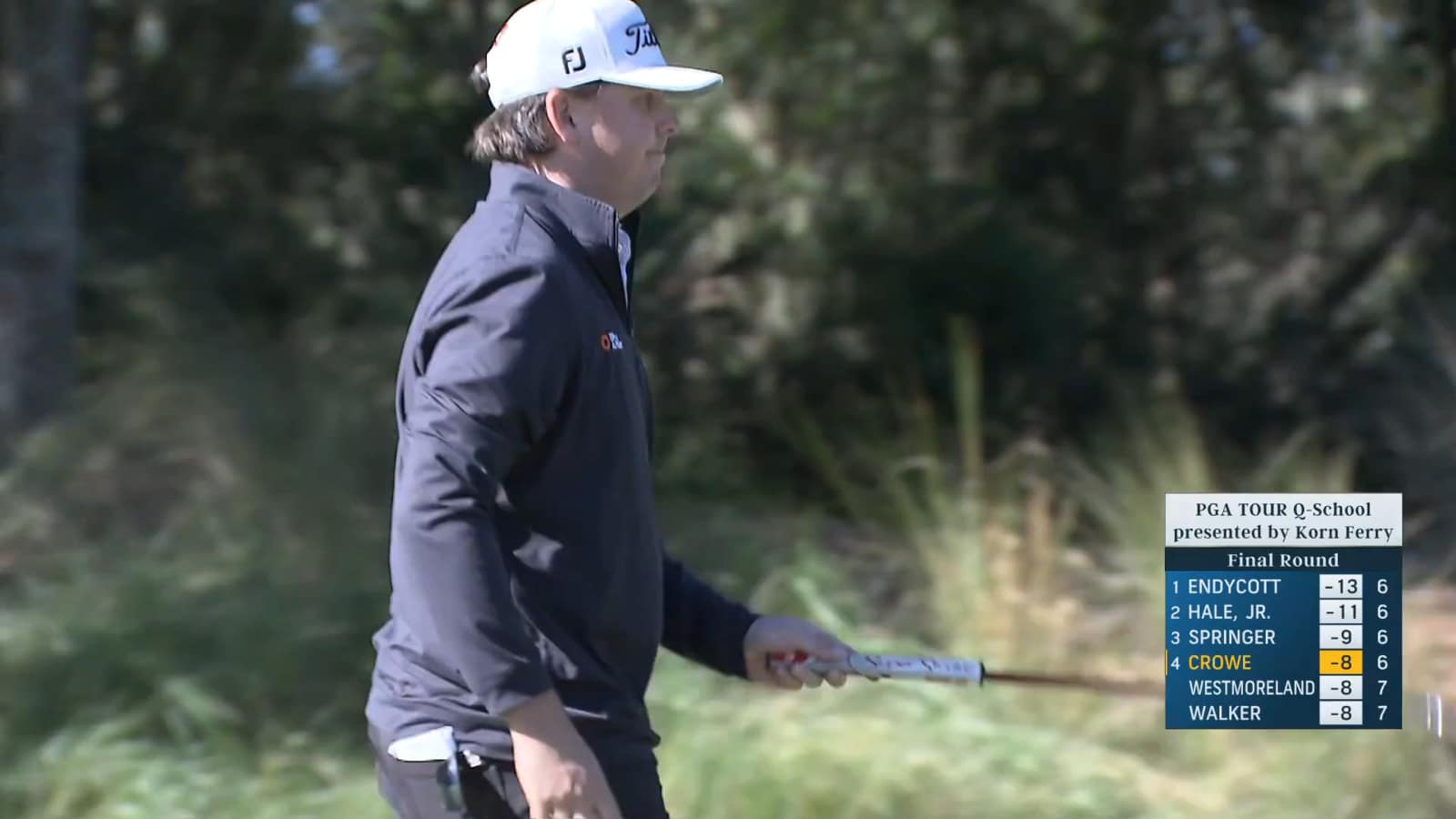 Trace Crowe's birdie putt catches the edge of the cup at PGA TOUR Q-School