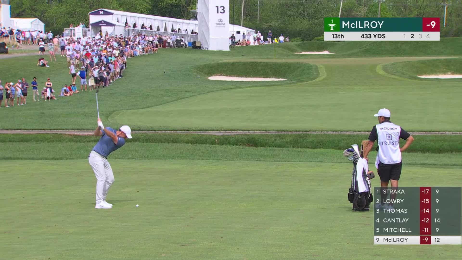 Rory McIlroy sinks a 33-foot birdie putt on No. 13 at Truist Championship