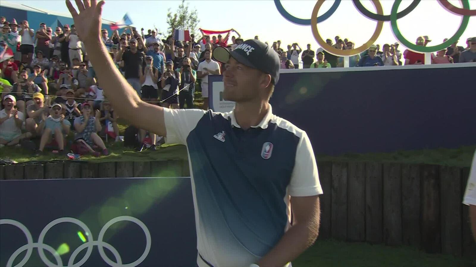 Victor Perez strikes the opening tee shot at Olympic Men's Golf