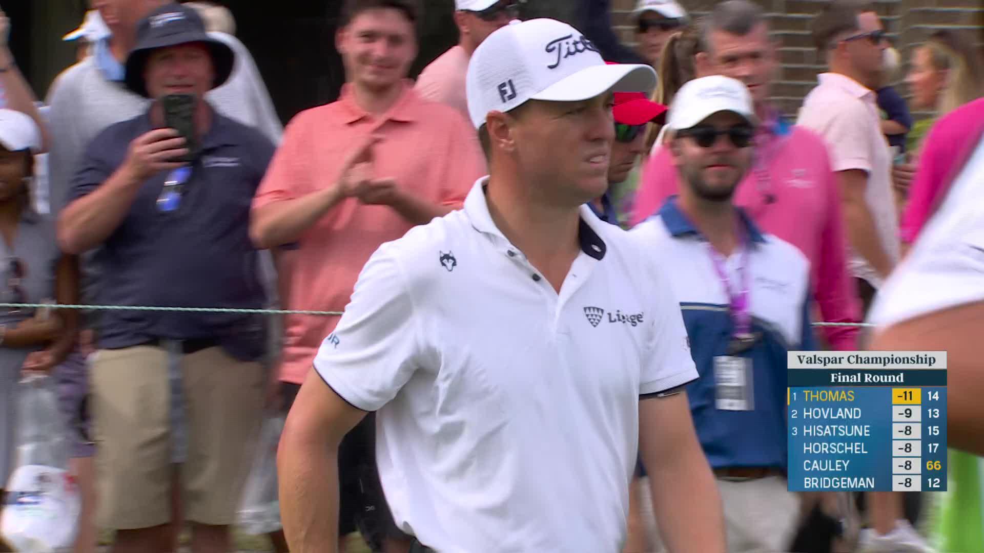 Justin Thomas hits tee shot pin-high and drains 17-footer for birdie at Valspar