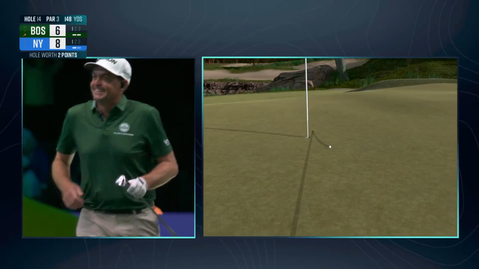 Rickie Fowler and Keegan Bradley nearly trade aces on No. 14 at TGL