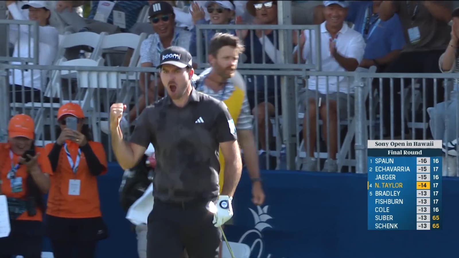 Nick Taylor's clutch chip-in for eagle to tie the lead at Sony Open