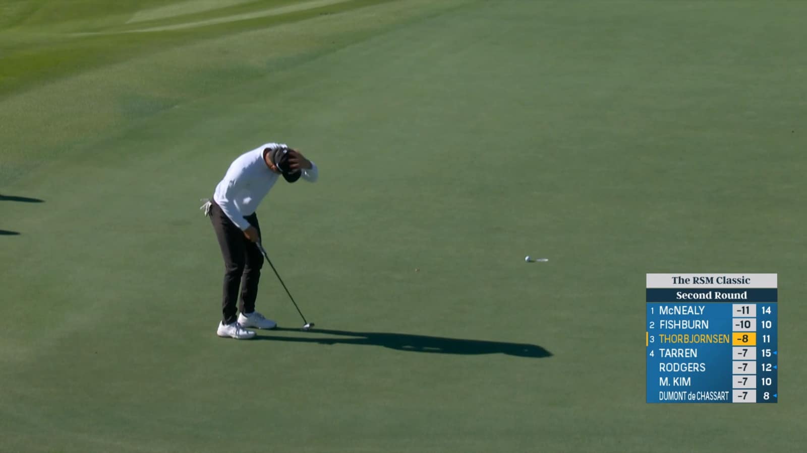 Michael Thorbjornsen sends in birdie putt at The RSM Classic