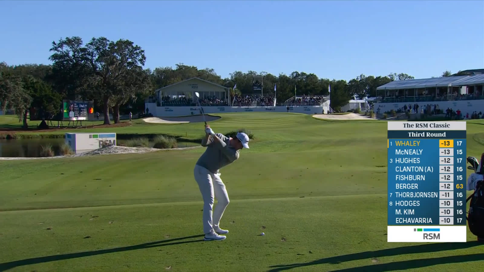 Vince Whaley attacks the flagstick to yield birdie at The RSM Classic