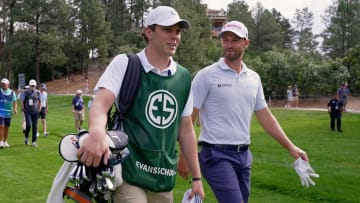 Wyndham Clark reunites with friend and Evans Scholar Logan Byler at pro-am