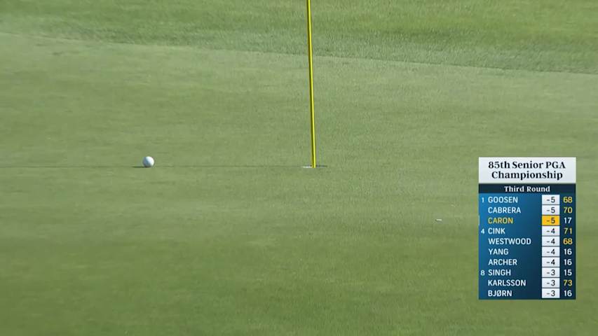 Jason Caron's bunker escape on final hole saves par at Senior PGA