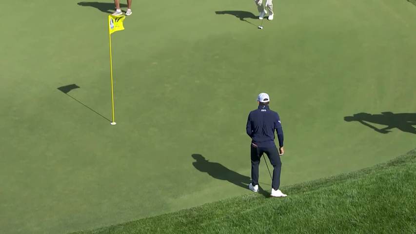 Justin Leonard's crafty, bladed chip-in to save par at Senior PGA