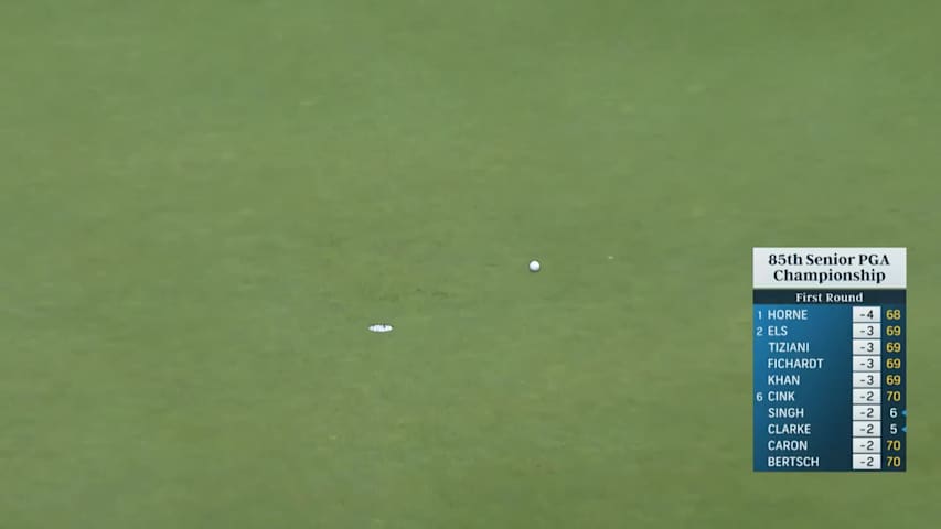 Thomas Bjørn drains lengthy birdie putt at Senior PGA