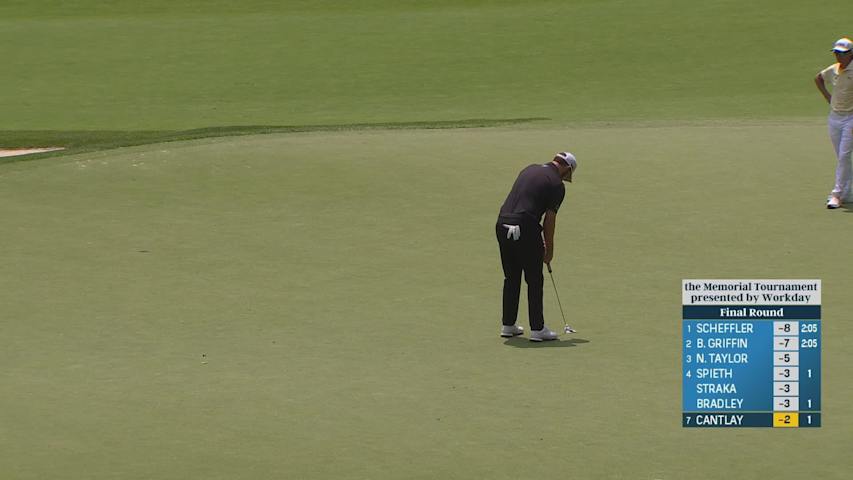 Patrick Cantlay sinks a 20-foot birdie putt on No. 2 at the Memorial