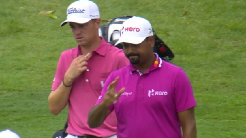 Anirban Lahiri strokes his putt in perfectly at CIMB