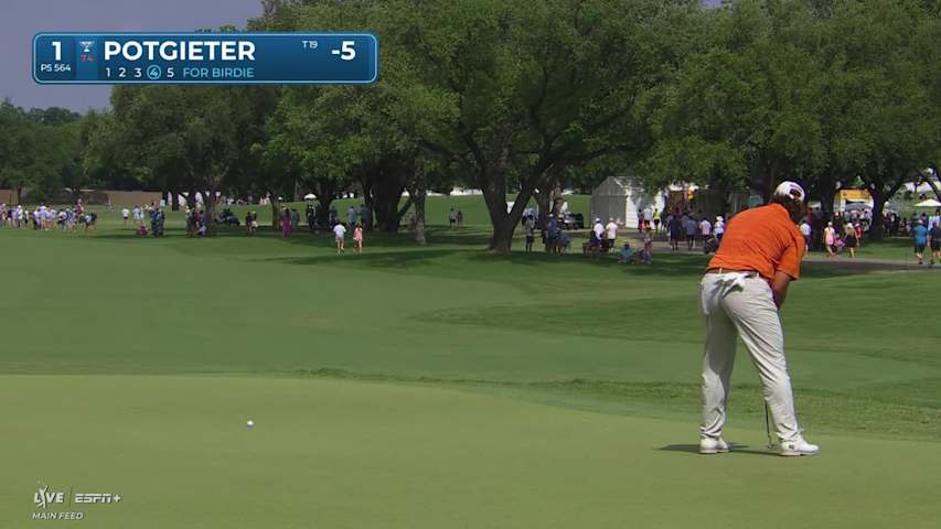 Aldrich Potgieter sinks a 24-foot birdie putt on No. 1 at Charles Schwab