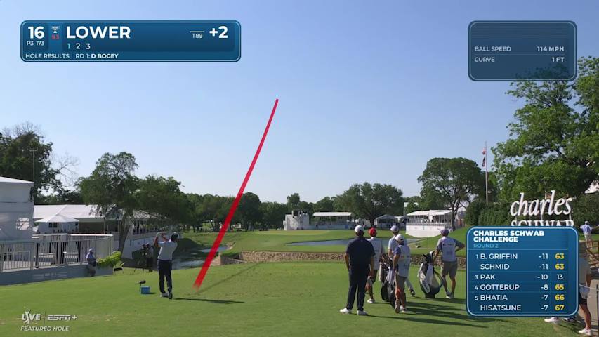 Justin Lower sinks a 38-foot birdie putt on No. 16 at Charles Schwab
