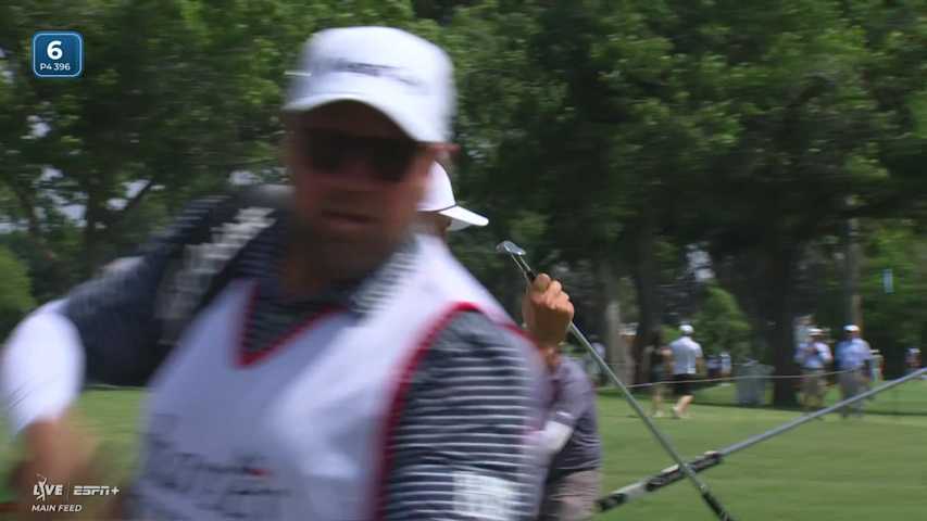 Jordan Spieth sinks a 31-foot birdie putt on No. 6 at Charles Schwab