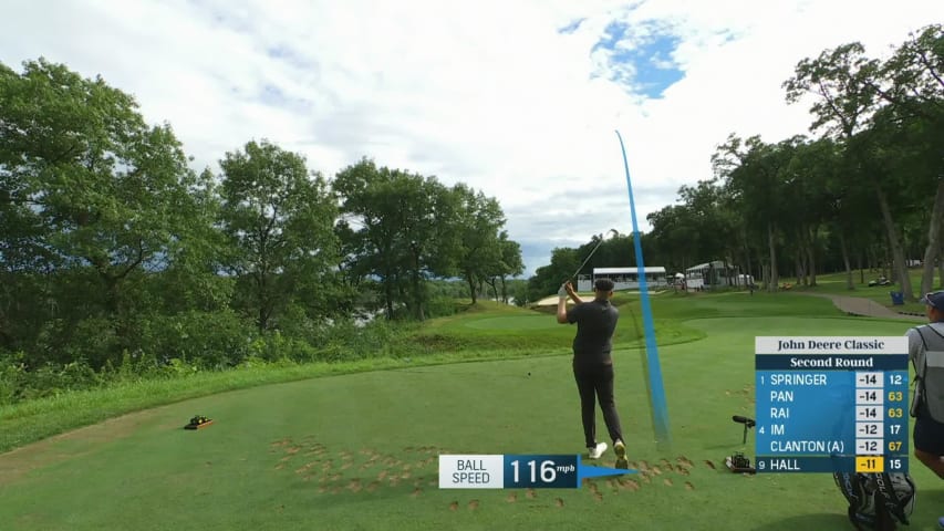 Harry Hall makes birdie on No. 16 at John Deere