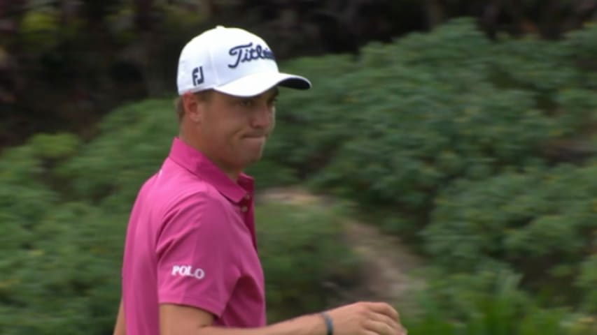 Justin Thomas nearly dunks his approach at CIMB