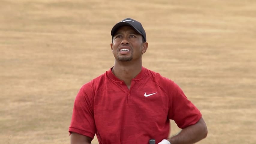 Tiger Woods' bunker shot yields par putt at The Open