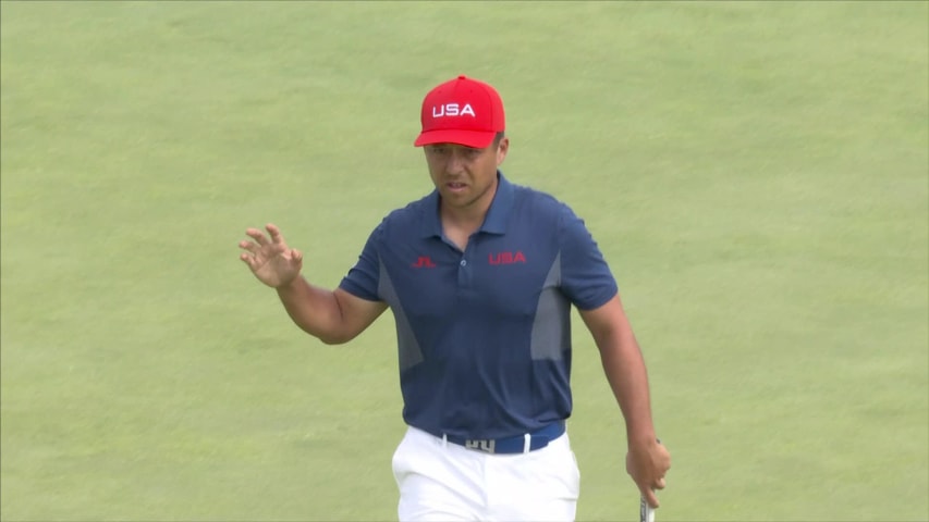 Xander Schauffele walks-in a 26-footer for eagle at Olympic Men's Golf